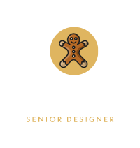 A gingerbread biscuit icon above the name "Dan" and the title "Senior Designer" on a white background.